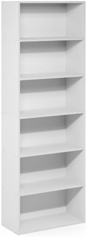 Furinno PASIR 6-Tier Book Shelf, Open Shelves Bookshelf, White