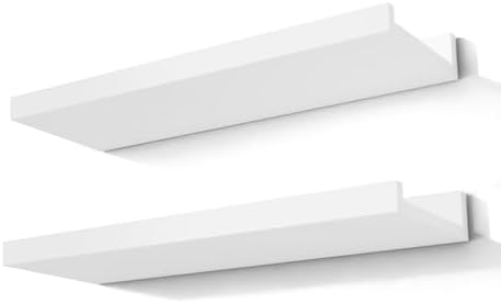 White Floating Shelves for Wall Decor, 14 in Shelf with Lip Set of 2