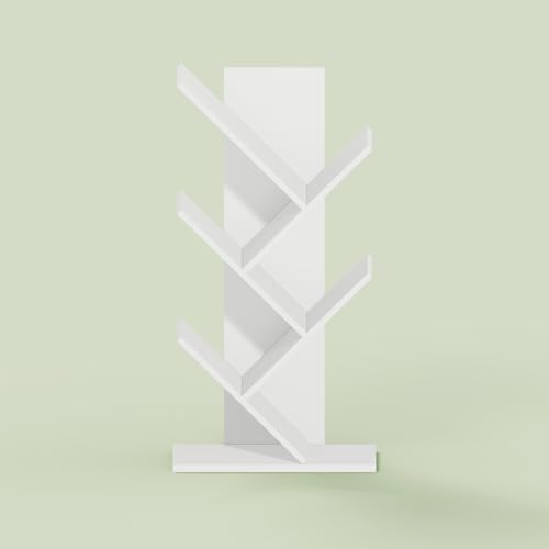 Ipoh Tree Book Shelf, 5-Tier Tree Bookcase, for Narrow Space, Books, CDs, Magazines, White