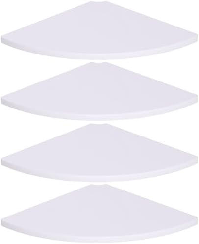 4 Pcs White Corner Floating Shelves for Wall with Cord Hole 10 Inch Rounded Corner Curved Hanging Shelves for Cable Box,