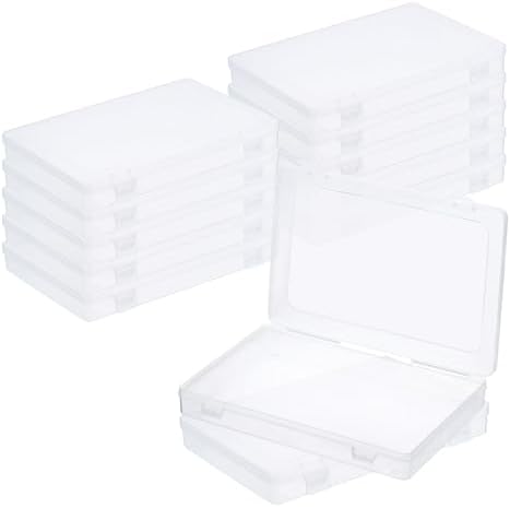 PATIKIL 9x6x1.2inch Clear Storage Box with Hinged Lid, 12Pack Plastic Stackable Rectangle Organizer Container for Beads 
