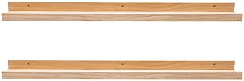 AZSKY Floating Shelves Wall Mounted Set of 2 Natural Wood Picture Shelves Wall Shelves for Bedroom Bathroom Living Room 