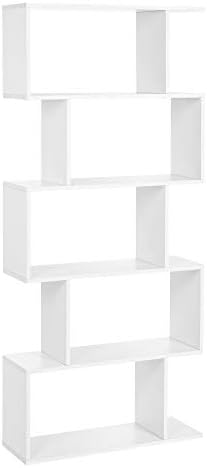 VASAGLE Wooden Bookcase, Display Shelf and Room Divider, Freestanding Decorative Storage Shelving, 5-Tier Bookshelf, Whi