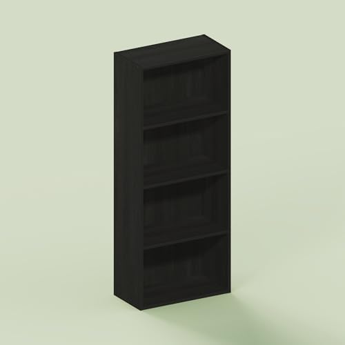Hagen 4-Tier Open Shelf Bookcase, Bookshelf, for Living Room and Home Office, Black Oak