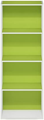 Furinno LUDER 4-Tier Book Shelf, Open Shelves Bookshelf, Green/White