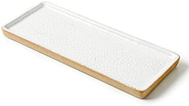Vanity Tray with Brown Trim - Rectangular White Candle & Perfume Holder Organizer - 12"4.7" for Dresser, Table, Bathroom