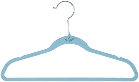 Simplify Kids 100 Pack Velvet Hangers with Shark Icon in Light Blue