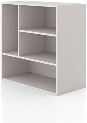 Homes: Inside + Out Apexa 4-Vertical Storage Organizer Shelves, Stackable Wood Bookcase for Organization, Dorm Teen Room