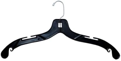 NAHANCO 17" Medium Weight Plastic Shirt Hanger, Black with Chrome Hook (Pack of 100), Made in USA