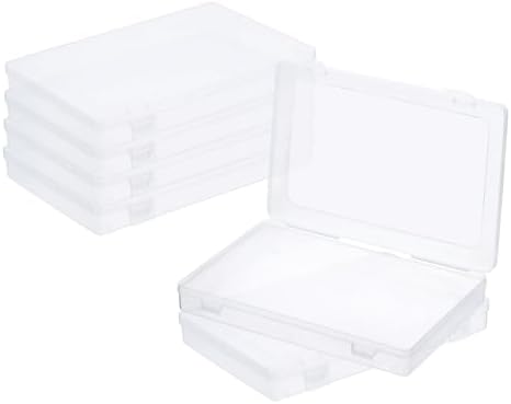 PATIKIL 9x6x1.2inch Clear Storage Box with Hinged Lid, 6Pack Plastic Stackable Rectangle Organizer Container for Beads J