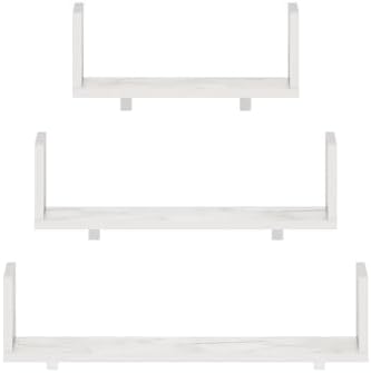 Furinno Rossi Bedroom Decor Wall Mounted Floating Display Shelves with Invisible Brackets, Set of 3, Marble White