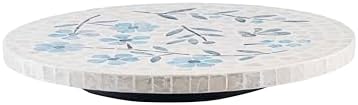 PEMAR 12.6” Handcrafted Capiz Shell Mosaic Lazy Susan – Coastal Floral Rotating Centerpiece for Dining Table, Elegant Be
