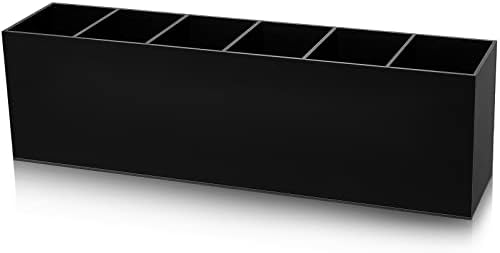 Jetec 6 Compartments Acrylic Pen Holder, Pencil Makeup Brush Holder, Black