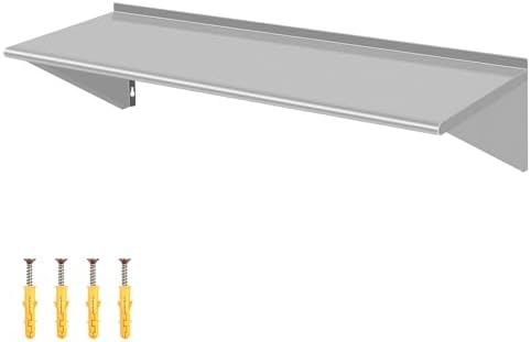 12" D x 36" W Stainless Steel Wall Mounted Shelves, Floating Shelving with Brackets, Commercial Shelf Perfect for Restau