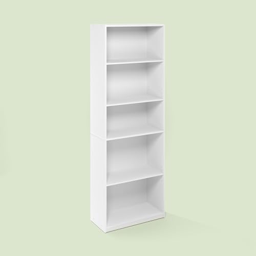 Hagen 5-Tier Bookshelf, 71 Inch Tall Bookcase, with Adjustable Shelves, for Living Room, Home Office, Study, White