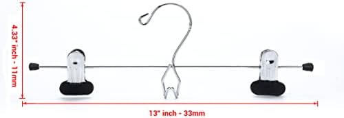 6 Quality Pants Hangers Heavy Duty Add-on Skirt/Slack Metal Hanger, Extra Wide Adjustable Clips, Multi Stackable Add on Hangers, Chrome, Jeans, Bottoms, Set of 6