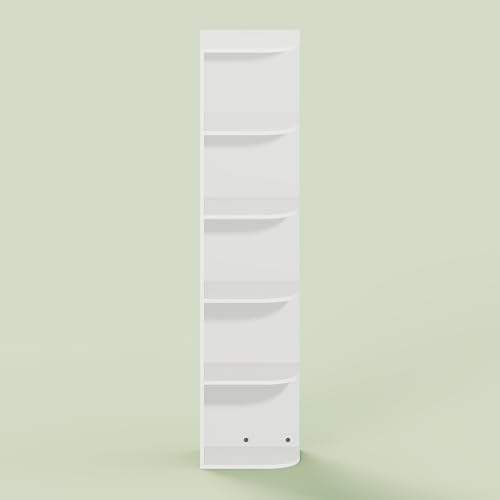 Frei 5-Tier Corner Bookcase, Bookshelf, for Home Office, Living Room, Bedroom, White