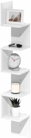 Furinno Rossi Corner Floating Shelves for Wall, 5-Tier Corner Square Wall Shelf, S-Shape Radial Floating Book Shelf, Eas
