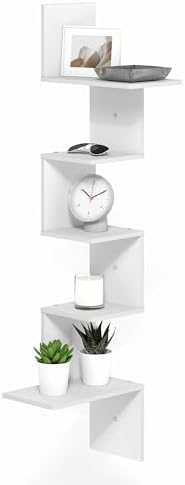 Furinno Rossi 5-Tier Corner Floating Shelves for Wall, White