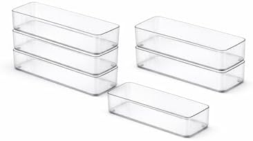 primebox Plastic Clear Acrylic Drawer Organizers. Bathroom, Kitchen, Bedroom, Utensils, Office Organizer Bins, Storage Trays. Heavy Duty, Stackable. 9" x 2" x 2" Set of 6