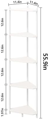 Corner Shelf Stand - 5 Tier Bamboo Small Corner Bookshelf for Office Kitchen Bedroom Plant Stand Living Room Decor Small