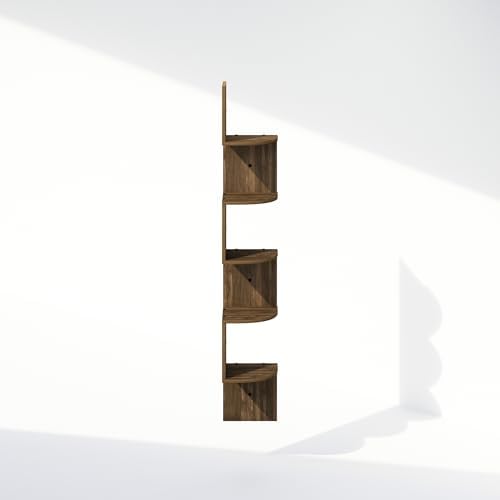 Furinno Rossi 5-Tier Rustic Brown Floating Corner Shelf for Wall, Corner Zigzag Shelf Wall Mounted, Radial Wall Mount Sh