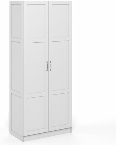 Furinno Robin 4-Tier White Storage Cabinet, 30-Inch Pantry Cabinet with Adjustable Shelves & 2 Shaker-Doors, Kitchen Cab