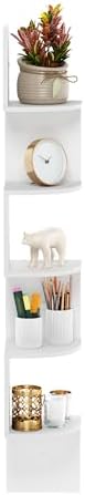 Furinno Rossi 5-Tier White Floating Corner Shelf for Wall, Corner Zigzag Shelf Wall Mounted, Radial Wall Mount Shelves, 