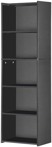 Nouva 5-Shelf Bookcase/Bookshelf - Modern Wood Book Case for Books, CDs, Movies, Bedroom & Living Room, Black