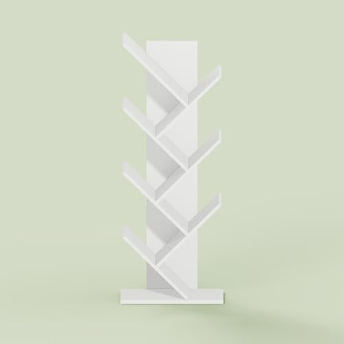 Ipoh Tree Book Shelf, 7-Tier Tree Bookcase, for Narrow Space, Books, CDs, Magazines, White