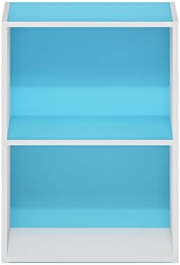 Furinno LUDER 2-Tier Book Shelf, Open Shelves Bookshelf, Light Blue/White