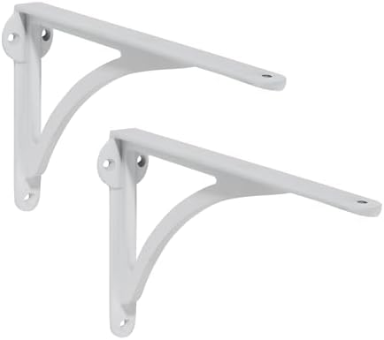 Khtumeware 100% Solid Brass Decorative Shelf Brackets, 7-inch Wall-Mounted Shelving Brackets, 2-Pack White Vintage Metal