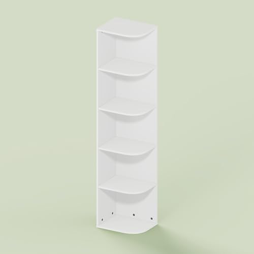 Frei 5-Tier Corner Bookcase, Bookshelf, for Home Office, Living Room, Bedroom, White