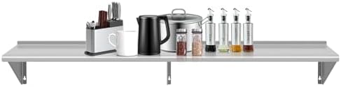 12" D x 60" W Stainless Steel Wall Mounted Shelves, Floating Shelving with Brackets, Commercial Shelf Perfect for Restau