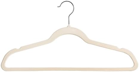 Premium Velvet Hangers 50 Pack, Non-Slip Suit Clothes Hangers, 360 Degree Swivel Hooks and Slim Profile to Maximize Closet Space Beige/Silver