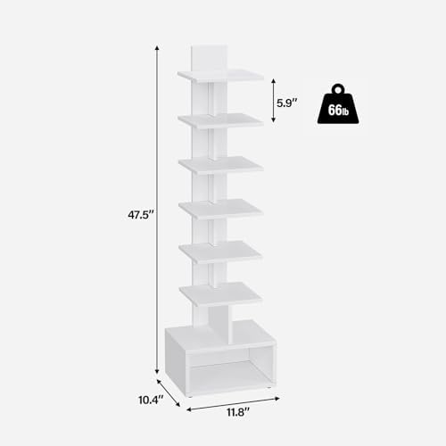 TUTOTAK Book Shelf, Narrow Spine Bookshelf, 8-Tier Bookcase for Small Space