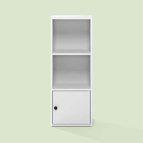 Hagen 3-Tier Bookshelf, 32 Inch Tall Bookcase with Open Shelves and Door, for Living Room, Home Office, White