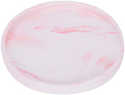 Round Ceramic Vanity Tray, Pink Marble Plate Ceramic Ring Holder Jewelry Dish Perfume Tray Ornate Decorative Dresser Org