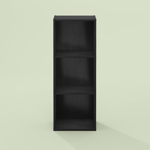 Frei 3-Tier Bookcase, Bookshelf, Toolless Assembly, for Home Office, Living Room, Bedroom, Black Oak