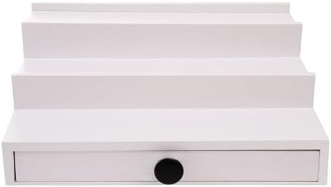 3 Tier Men's Cologne Organizer, White Wooden Display Stand with Drawer