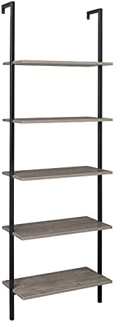 5 Tier Industrial Wall Mounted Bookshelf,Modern Ladder Bookcase Storage Organizer,Open Display Storage Rack,Plant Flower