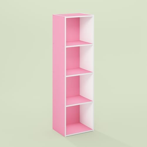 Hagen 4-Tier Open Shelf Bookcase, Bookshelf, for Living Room and Home Office, Blush Pink/White