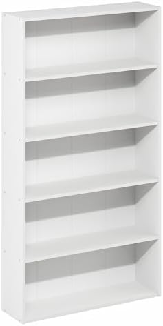 Furinno Basic Book Shelf, 5-Tier Bookshelf, Storage Organizer Bookcase with Open Shelf, 7 x 24 x 44, for Living Room, Be