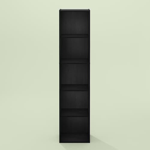 Hagen 5-Tier Open Shelf Bookcase, Bookshelf, for Living Room and Home Office, Black Oak