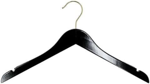 NAHANCO Wooden Shirt Hanger, 17" - High Gloss Black with Gold Hook (Pack of 100)