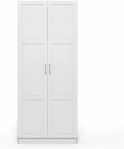 Furinno Robin 4-Tier White Storage Cabinet, 30-Inch Pantry Cabinet with Adjustable Shelves & 2 Shaker-Doors, Kitchen Cab