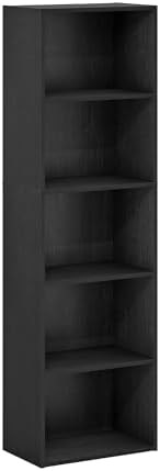 Furinno LUDER Book Shelf, 5-Tier Bookshelf, Bookcase with Open Shelves, 9.4 x 15.8 x 52, Easy Assembly, for Living Room,