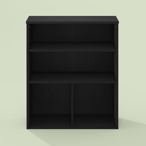 Frei Bookcases, Bookshelf, 4 Cube Display Bookcase, with Adjustable Shelves, for Home Office, Living Room, Black Oak