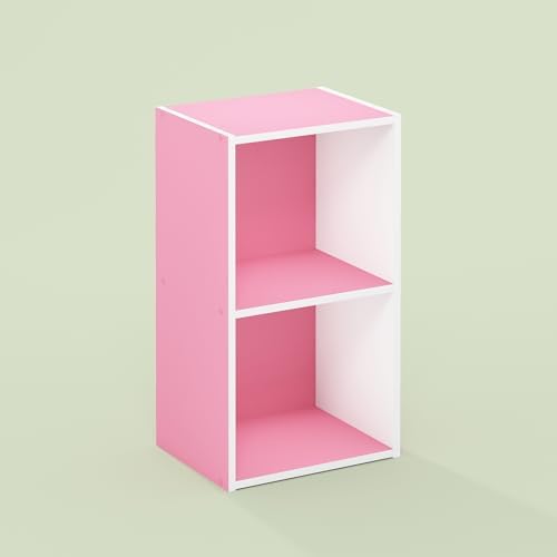 Hagen 2-Tier Open Shelf Storage Organizer, Bookcase, Bookshelf, for Living Room and Home Office, Blush Pink/White