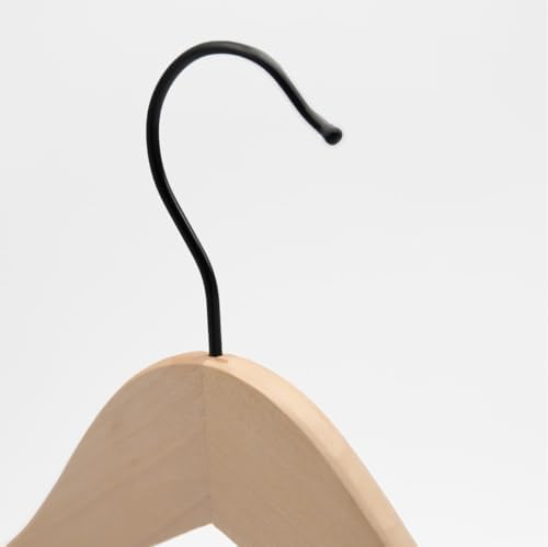 NAHANCO Wooden Shirt Hanger, 17" Raw Finish w/Black Hook (Pack of 100)